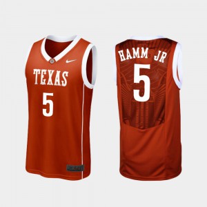 Mens Burnt Orange Royce Hamm Jr Texas Jersey Replica #5 College Basketball 502468-960